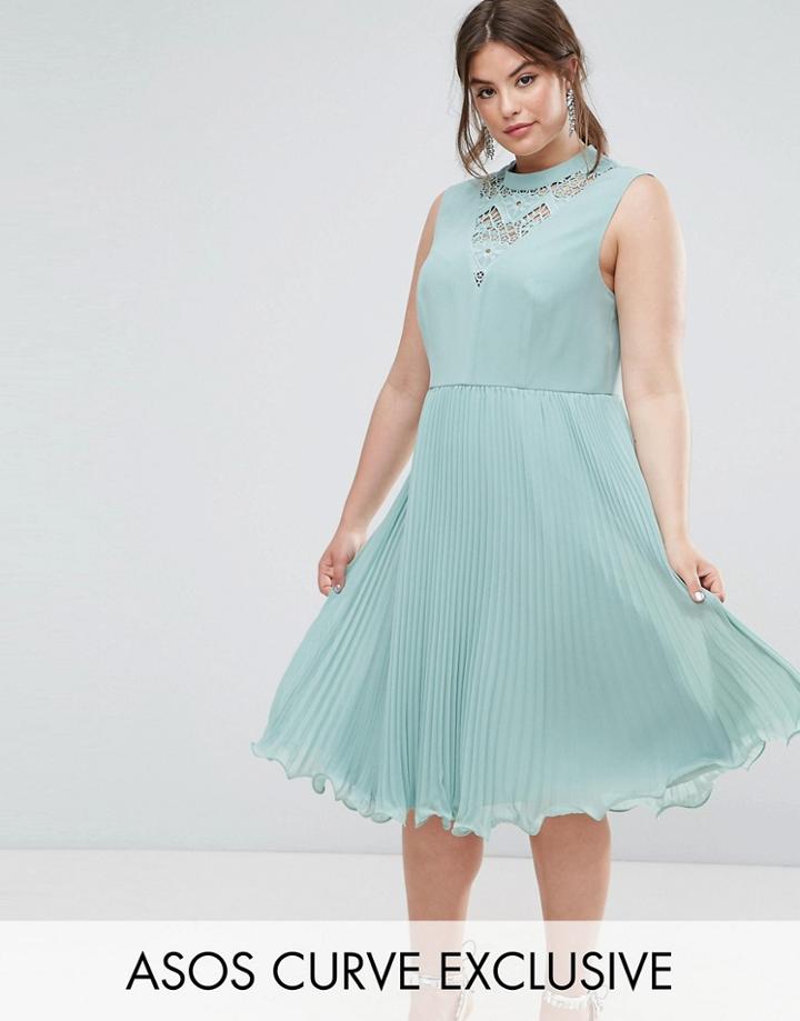 Asos Curve Sleeveless Lace Insert Midi Dress - Green