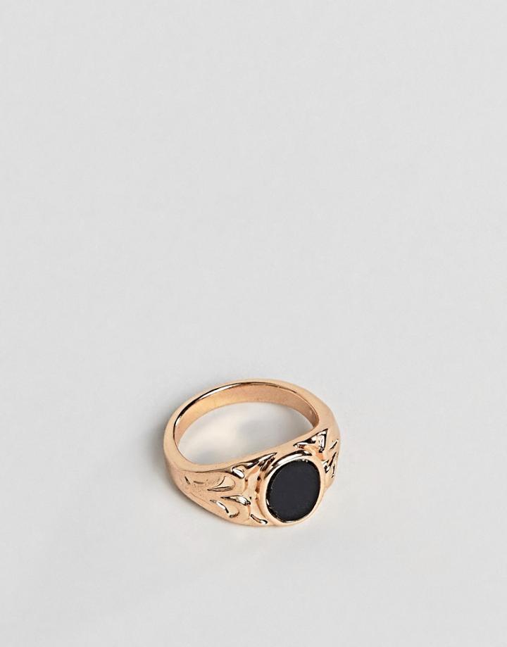 Designb Signet Ring In Gold With Black Stone - Gold