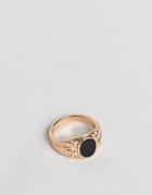 Designb Signet Ring In Gold With Black Stone - Gold