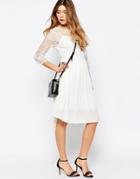 B.young 3/4 Sleeve Dress With Lace Overlay - Off White