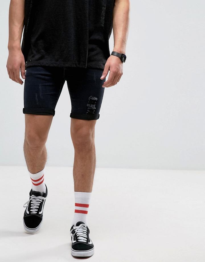 Liquor & Poker Super Skinny Denim Short Black Wash - Black