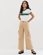 Monki Wide Leg Utility Pants With Oversized Pockets In Beige - Beige