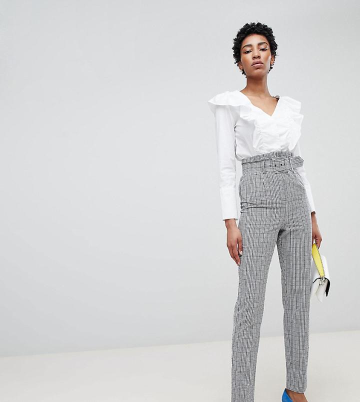 Asos Design Tall Belted Gingham Slim Leg Pants-multi