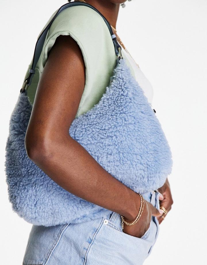 Topshop Borg Shoulder Bag In Light Blue