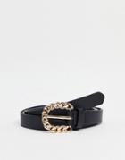 My Accessories London Curve Waist And Hip Jeans Belt In Black With Chain Buckle