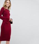 Asos Tall Midi Bodycon Dress With Fluted Sleeves - Red