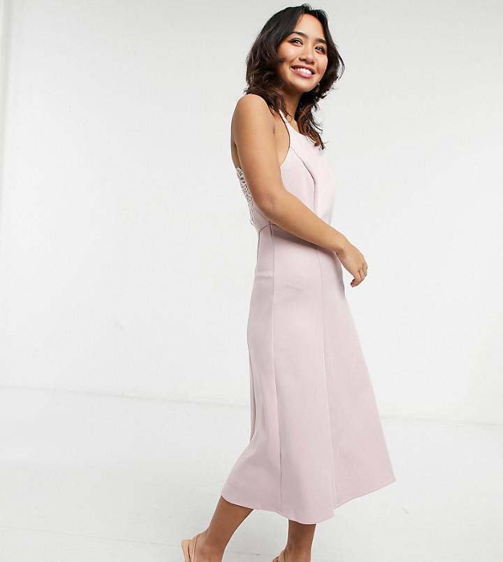 Chi Chi London Petite Lace Back Midi Prom Dress In Blush-pink