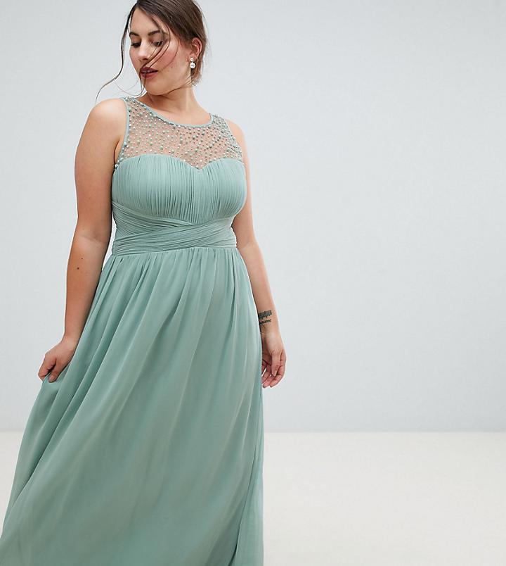Little Mistress Plus Embellished Top Maxi Dress In Sage - Green