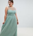 Little Mistress Plus Embellished Top Maxi Dress In Sage - Green