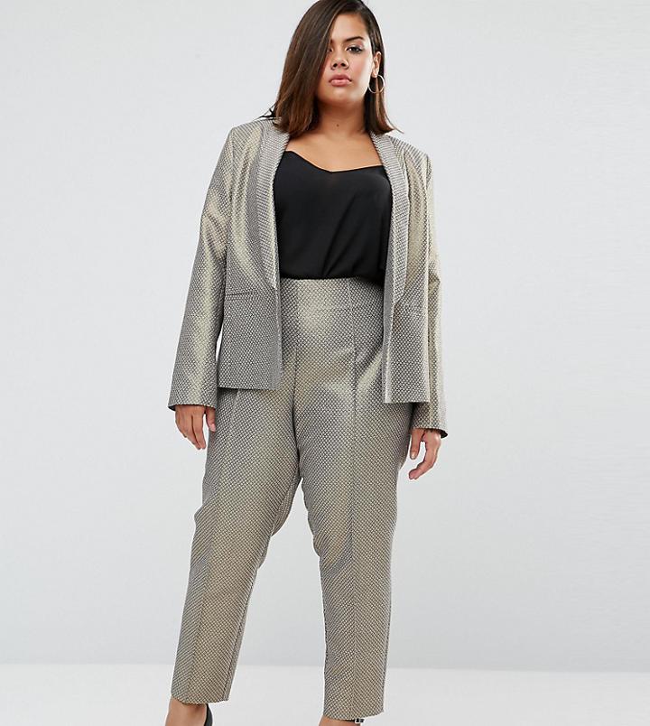 Asos Curve Metallic Slim Leg High Waist Pant - Gold