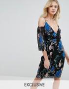 Missguided Plisse Floral Cold Shoulder Midi Dress - Multi