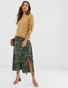 Y.a.s Animal Print Split Front Midi Skirt-green
