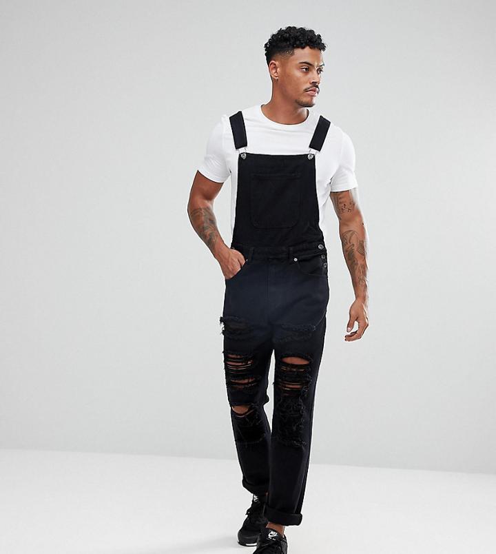 Liquor & Poker Washed Black Washed Rip & Repair Open Knee Rip Overall - Black