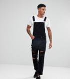 Liquor & Poker Washed Black Washed Rip & Repair Open Knee Rip Overall - Black