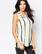 Parisian Sleeveless Shirt In Mixed Stripe