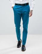 Asos Wedding Skinny Suit Pant In Stretch Cotton In Peacock Blue - Blue