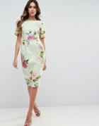 Asos Wiggle Midi Dress In Floral Print - Multi