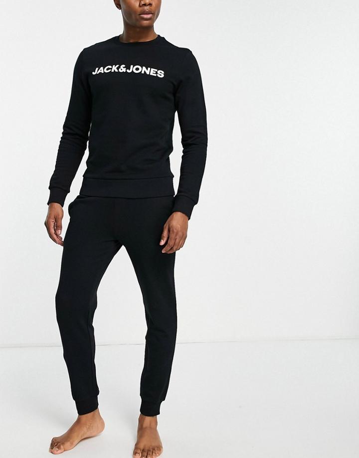 Jack & Jones Lounge Sweatshirt & Sweatpants Set In Black