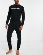 Jack & Jones Lounge Sweatshirt & Sweatpants Set In Black