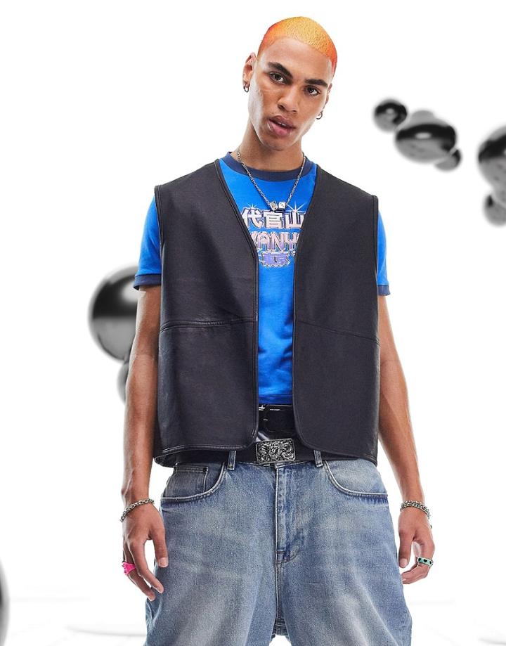 Asos Design Faux Leather Vest In Black