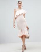 Asos Design One Shoulder Ruffle Midi Bodycon Dress - Pink
