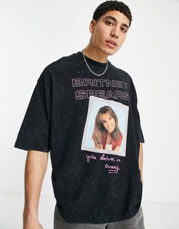 Asos Design Oversized T-shirt With Britney Spears Print In Washed Black