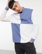 Asos Design Organic Relaxed Long Sleeve Rugby Polo Shirt In Color Block-purple
