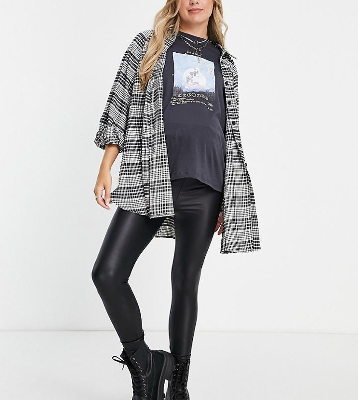 Topshop Maternity Leather Look Legging In Black