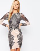 Lipsy Lace Print Body-conscious Dress With High Neck