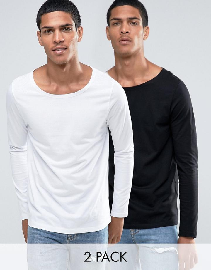 Asos Long Sleeve T-shirt With Boat Neck 2 Pack - Multi
