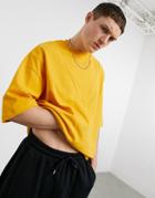 Asos Deign Oversized Cut & Sew Pique T-shirt In Mustard-orange