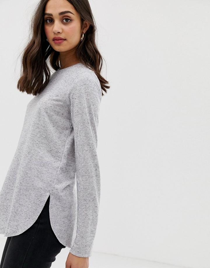 Asos Design Long Sleeve T-shirt In Linen Mix In Gray - Gray