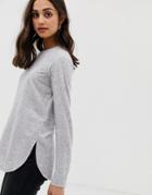 Asos Design Long Sleeve T-shirt In Linen Mix In Gray - Gray