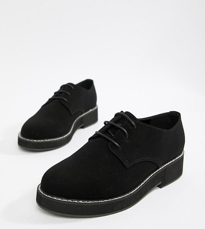 Asos Design Minus Wide Fit Chunky Lace Up Flat Shoes - Black