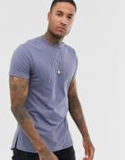 Asos Design Longline T-shirt With Crew Neck And Side Splits In Washed Black-gray