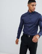 Asos Design Skinny Fit Sateen Shirt In Navy - Navy
