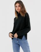 Monki Ribbed Roll Neck Oversized Sweater In Black