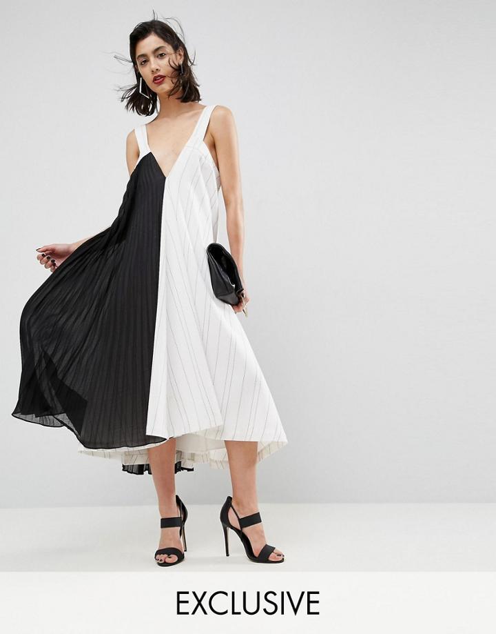 Asos Premium Midi Dress With Contrast Pleat Panel - Multi