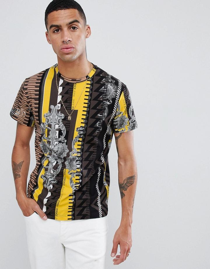Versace Jeans T-shirt With Baroque Print - Yellow