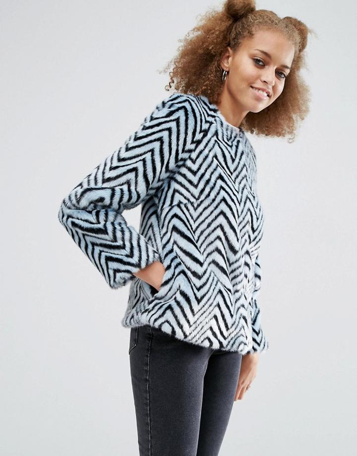 Asos Faux Fur Jacket In Bright Chevron Stripe - Multi