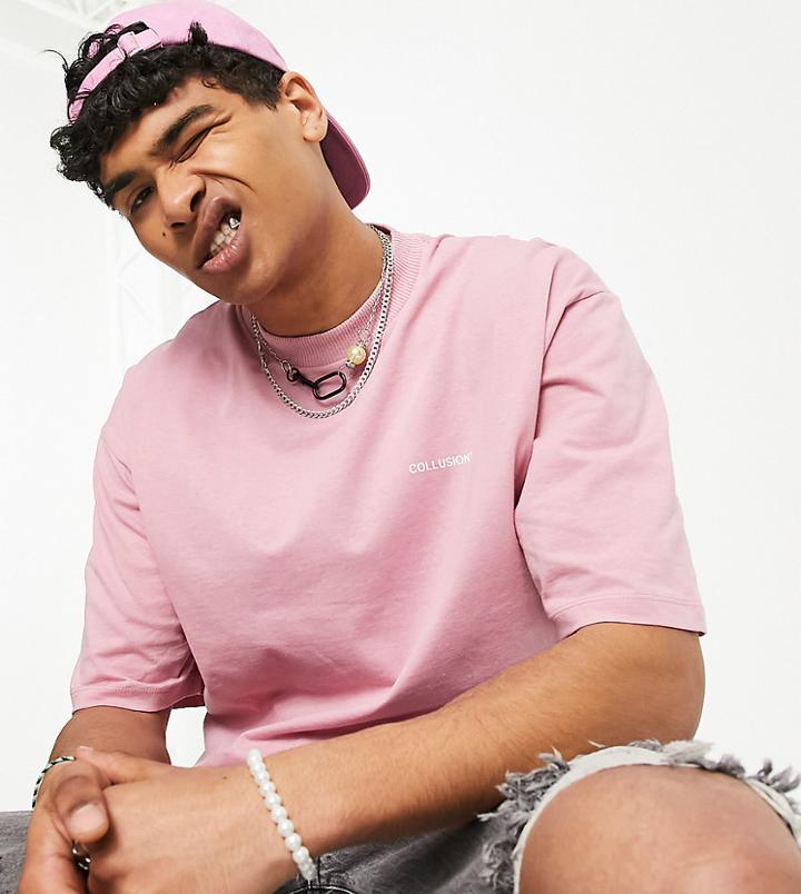 Collusion Oversized Logo T-shirt In Dusty Pink