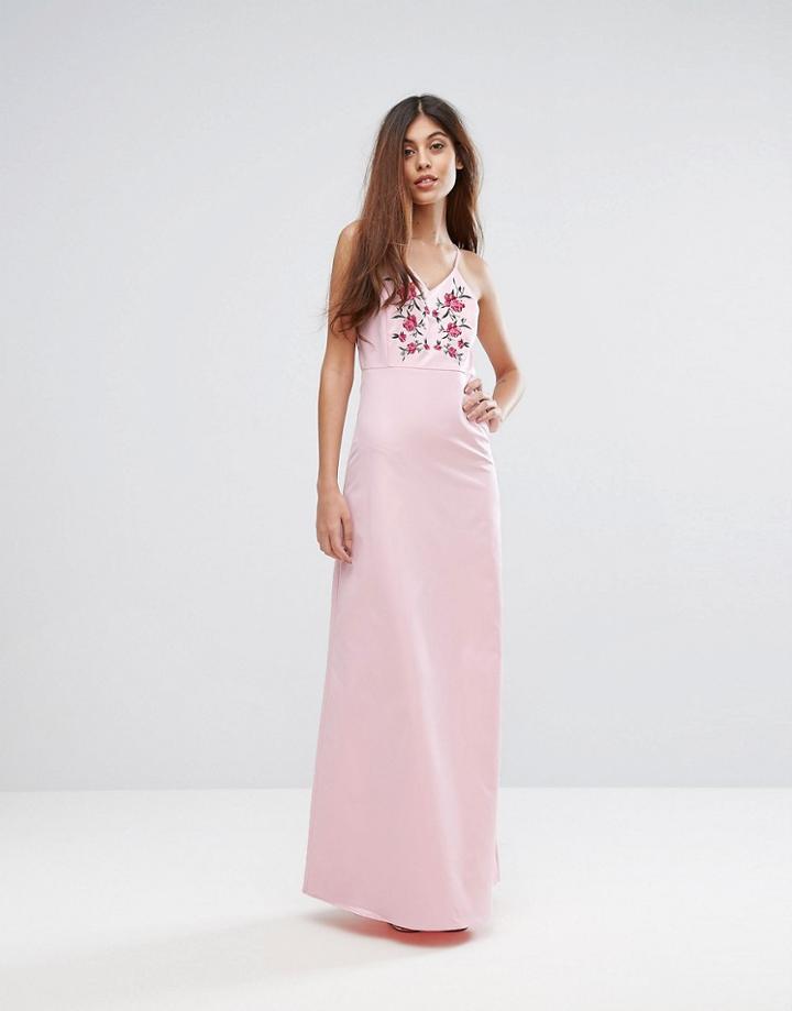 Y.a.s Studio Embroidered Maxi Dress - Pink