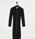 Collusion Long Sleeve Midi Zip Front Dress In Black