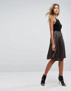 Missguided Metallic Pleated Midi Skirt - Black
