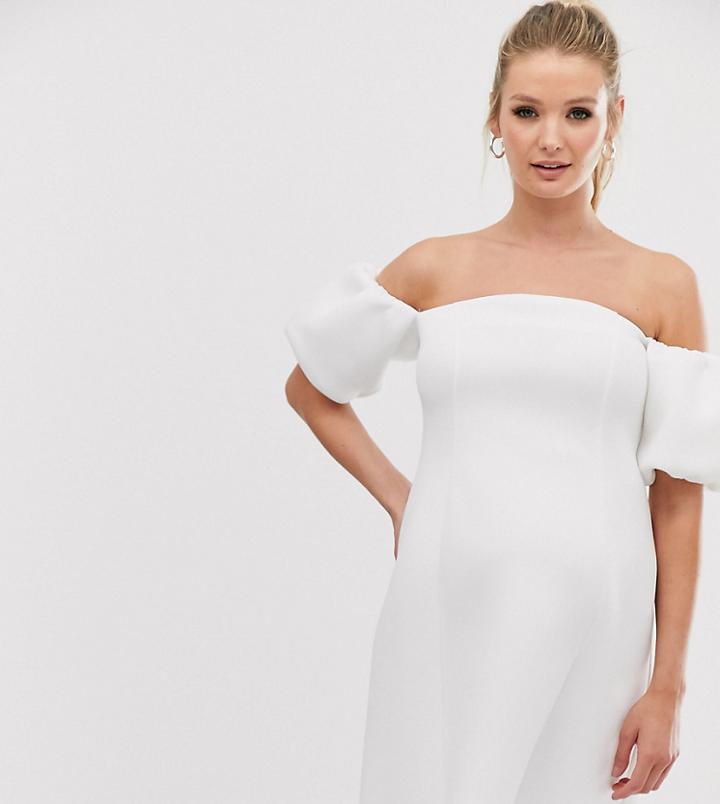 Asos Design Maternity Puff Sleeves Scuba Mini Skater Dress - White