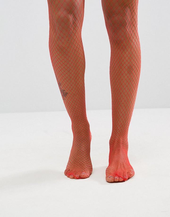 Monki Exclusive Fishnet Tights - Red