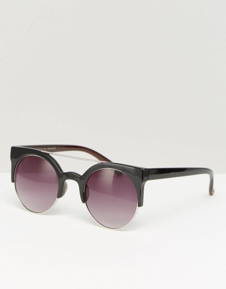 Mango Metal Brow Bar Black Sunglasses - Black