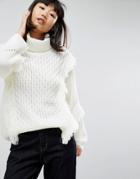 Asos Sweater In Overszied With Cable And Fringe Detail - Cream