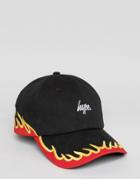 Hype Baseball Cap With Fire Embroidery - Black