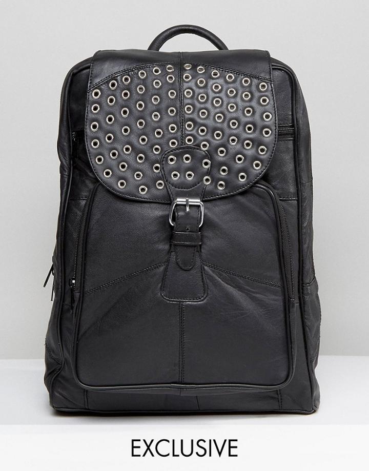 Reclaimed Vintage Studded Leather Backpack In Black - Black